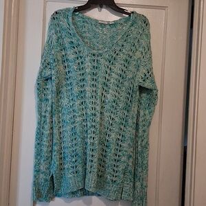 Cato Open-Knit Scoop Neck Sweater in Aqua Blue